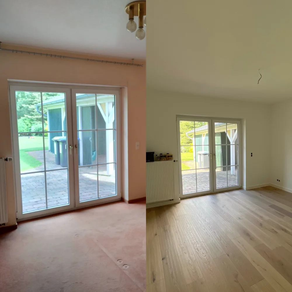 Büro mit frischen Decken- und Wandanstrich und Parkettboden
