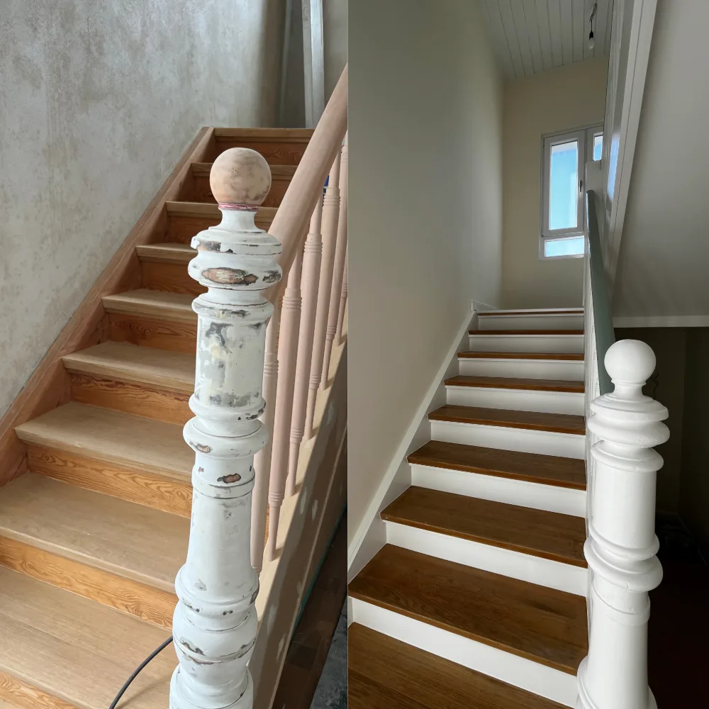 Treppe vor und nach der Sanierung